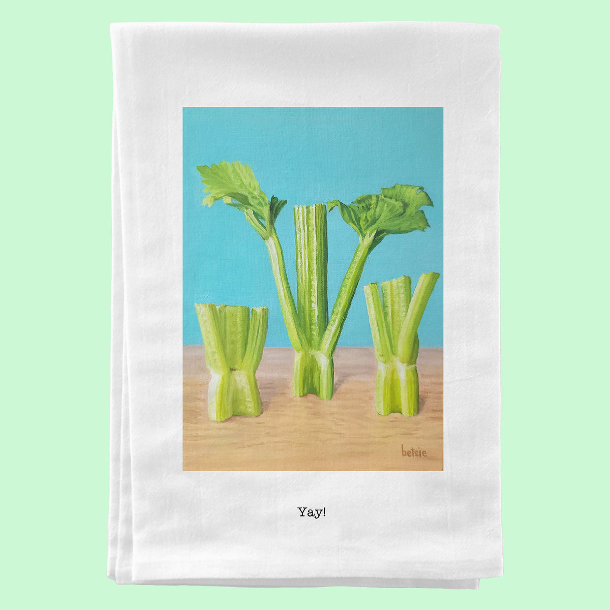 "Yay!" Celery Tea Towel